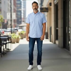 Cariloha Mens Blue Short Sleeve Button Down Shirt XL Bamboo